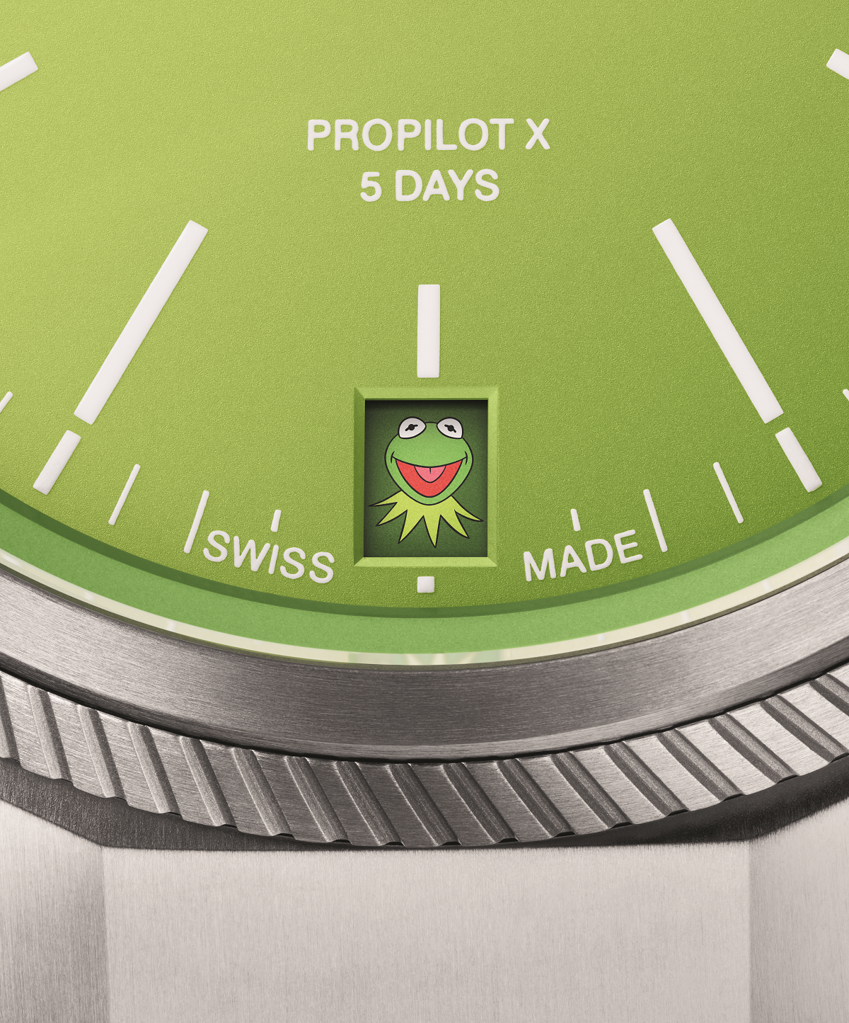 Oris ProPilot X Kermit Edition close up of watch dial