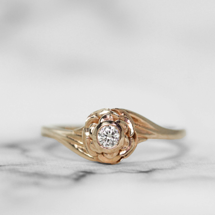 Rose Gold Ring with Bezel Set Diamond