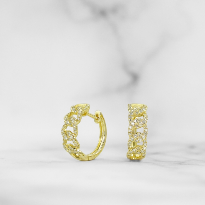 Yellow Gold Diamond Curb Link Hoop Earrings