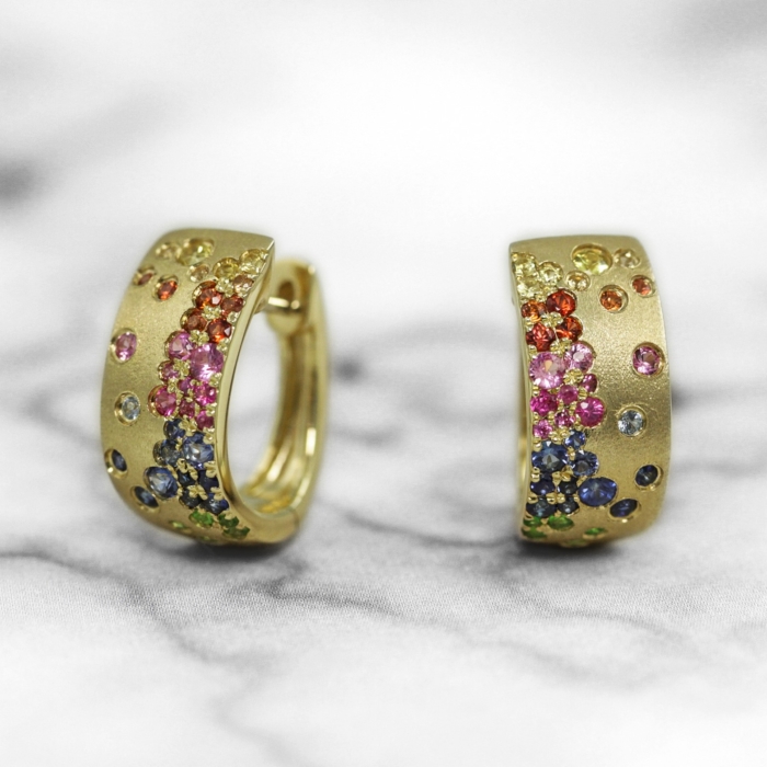 Rainbow Sapphire Hoop Earrings