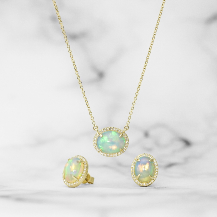 Opal Post Earrings and Opal Pendant