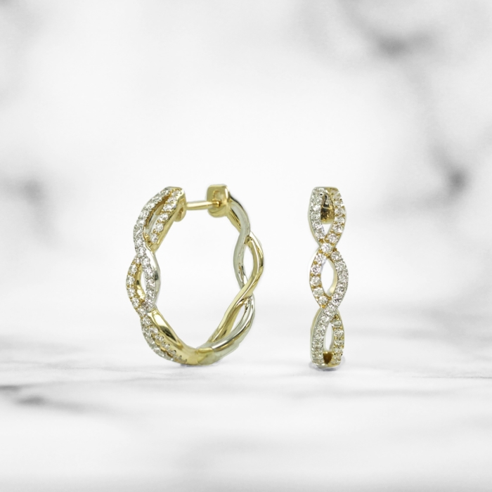 Two-tone Twist Diamond Hoop Earrings
