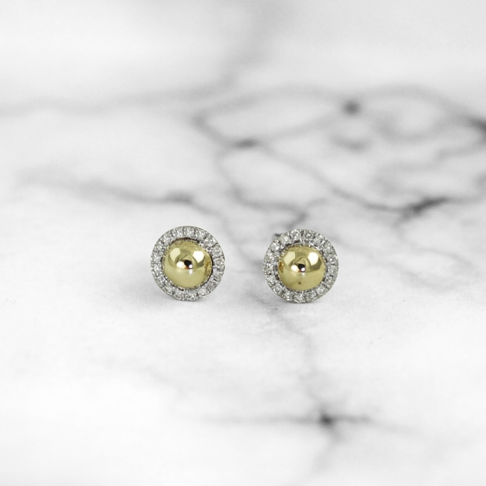 Yellow Gold Ball Earrings with Diamond Halo