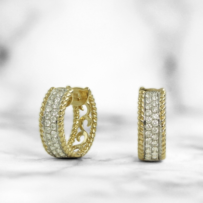 Gold and Diamond Rope Hoop Earrings