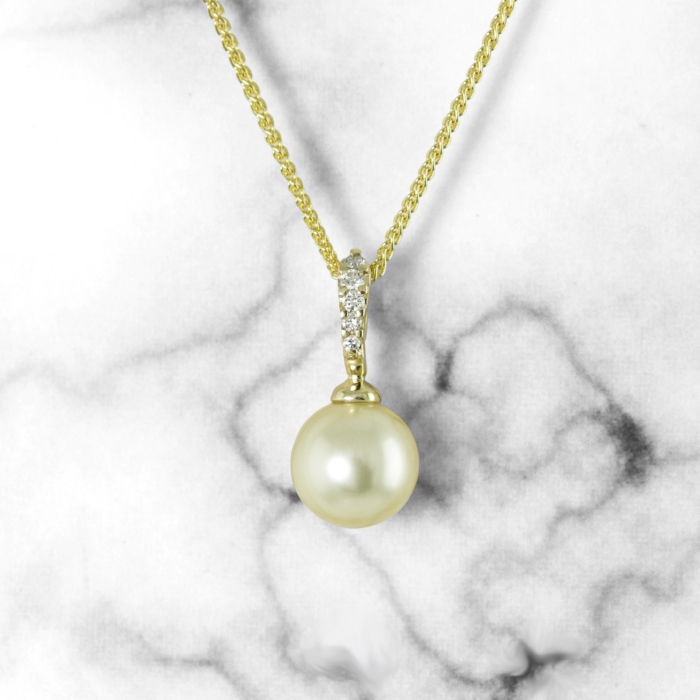 Golden Pearl Pendant with Diamond Bail