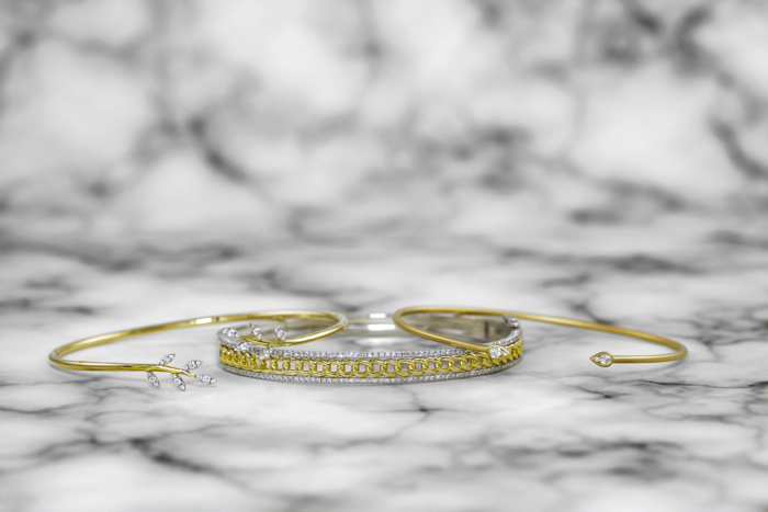 Yellow Gold and Diamond Bangle Bracelets