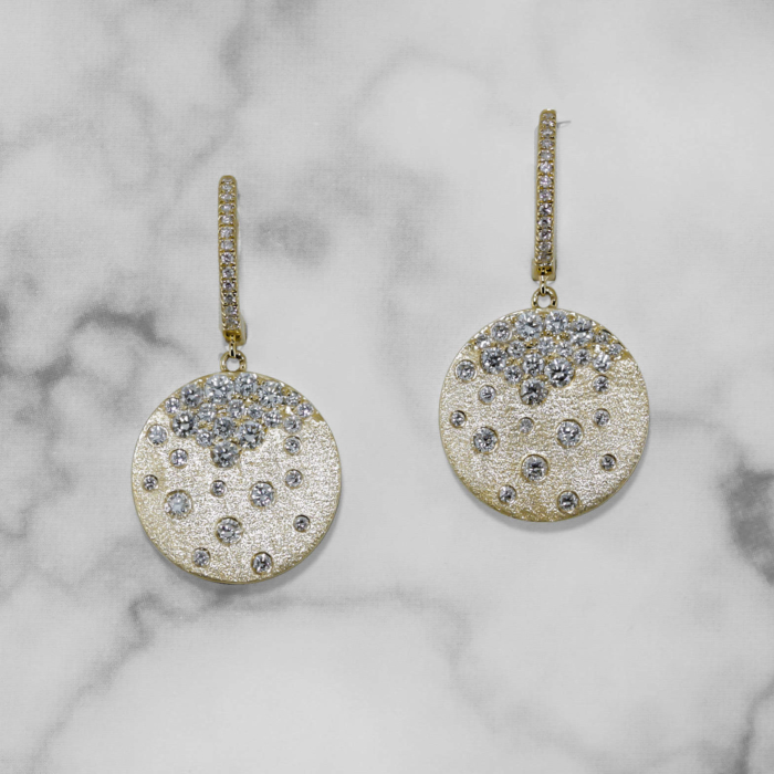 Yellow Gold Diamond Disc Drop Earrings
