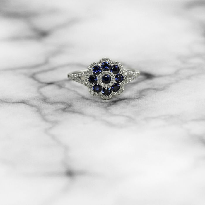 Sapphire and Diamond Floral Ring