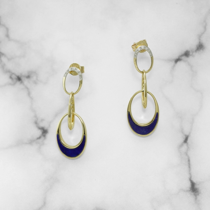 Yellow Gold and Blue Lapis Earrings with Diamonds
