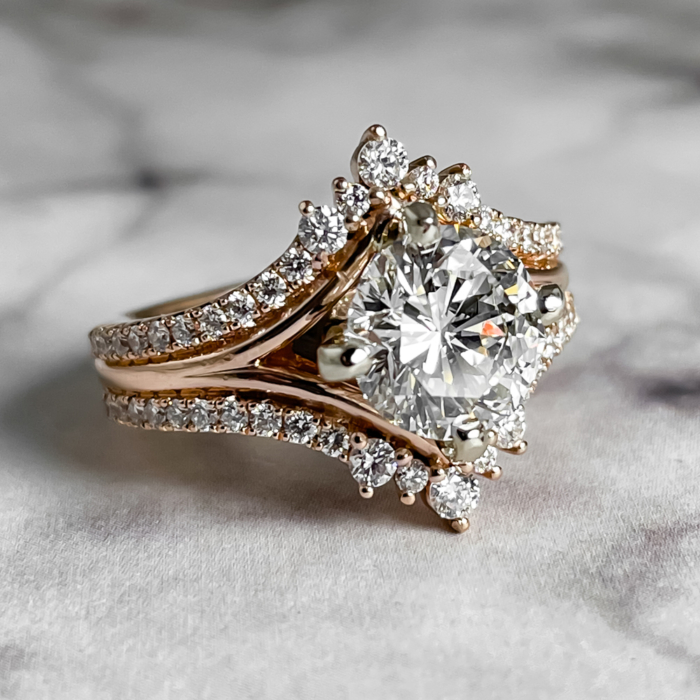 Diamond split jacket engagement ring