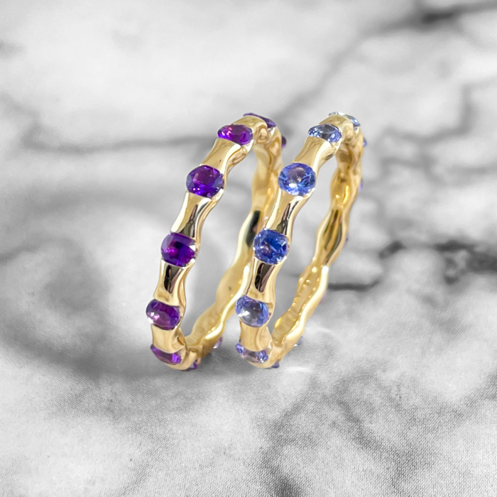 Stackable colored gemstone rings
