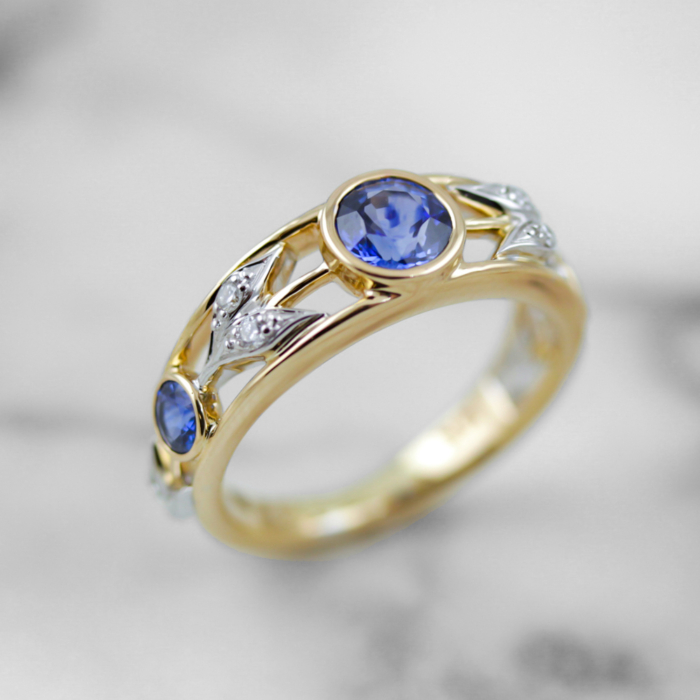 Sapphire and diamond "pin ring"