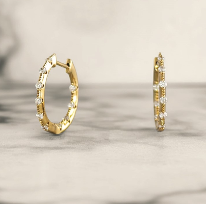 Knife Edge Diamond Hoop Earrings