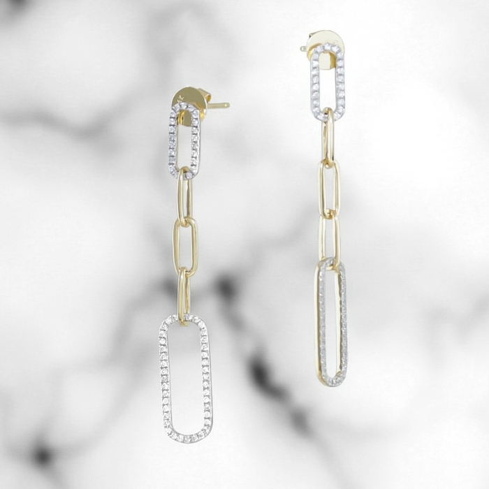 Yellow Gold Diamond Paperclip Drop Earrings