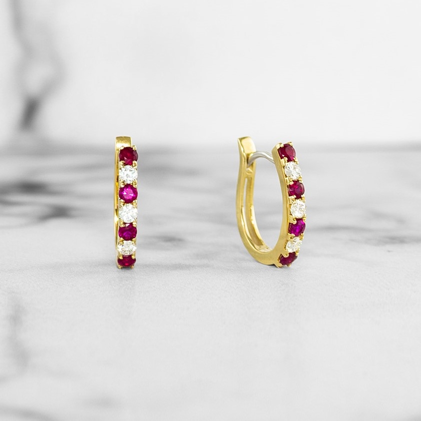 Ruby and Diamond Hoop Earrings